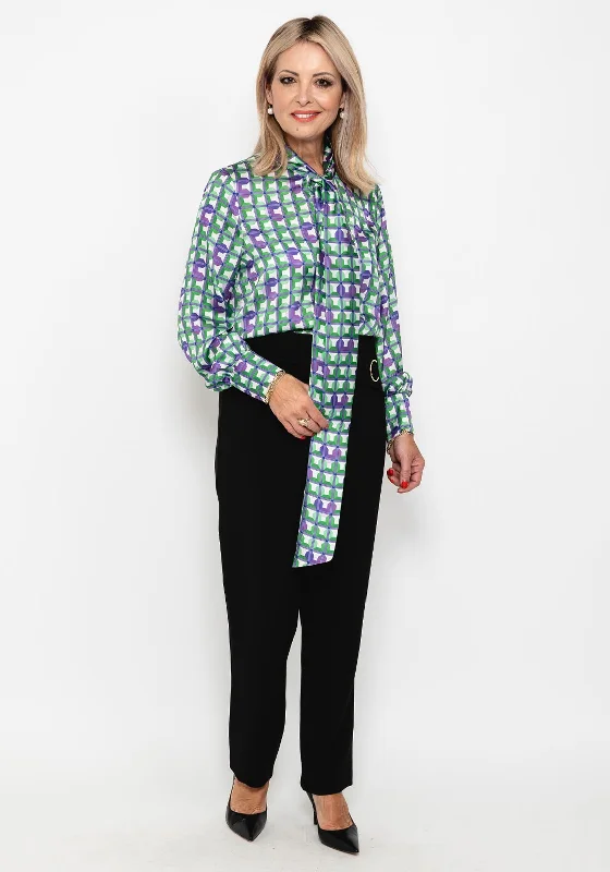 Weekend Sale: Don't Miss Out Camelot Geo Print Bow Neck Blouse, Green & Purple