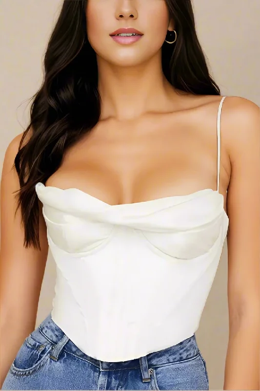 Online Deal Indi Satin Crop Top - Pearl White