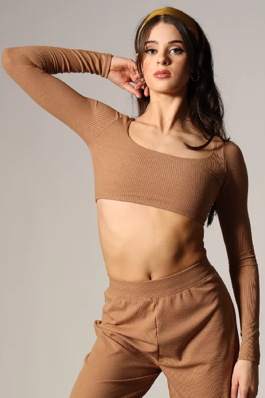 Great Deals Honest Long Sleeved Crop Top - Latte - FINAL SALE