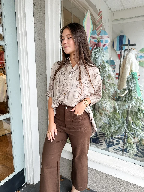 Super Sale Printed Button Front Top