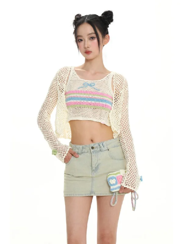 Fantastic Offers Thin Design Sense Skeleton Knit Jacket [S0000008644]