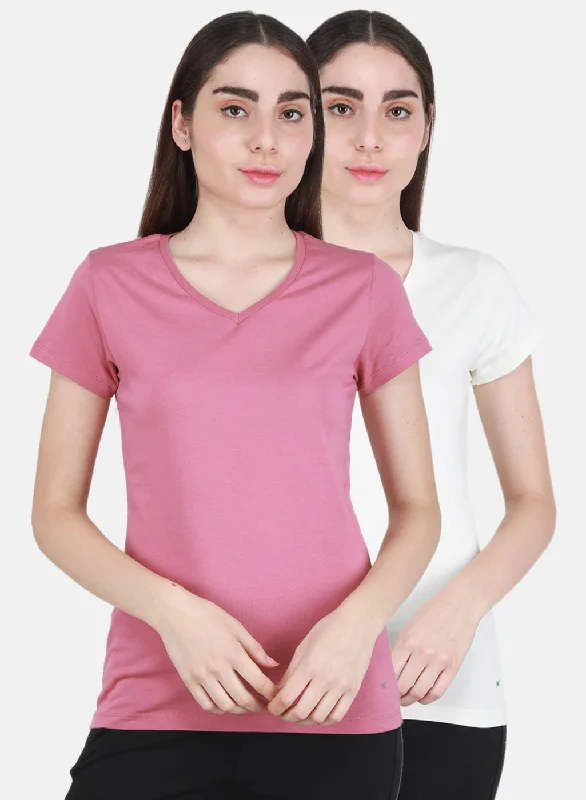 Special Price Women Pink & Off White Solid Top 2 Pc Set