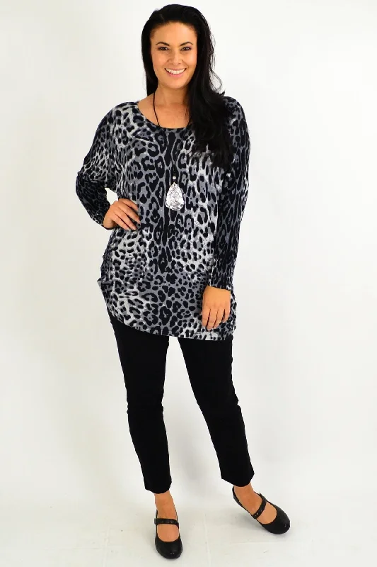 Special Price Grey Leopard Wool Blend Tunic Top