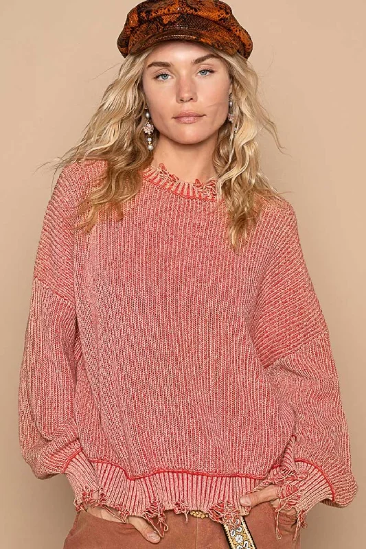 Limited Time POL Distressed Washed Drop Shoulder Sweater