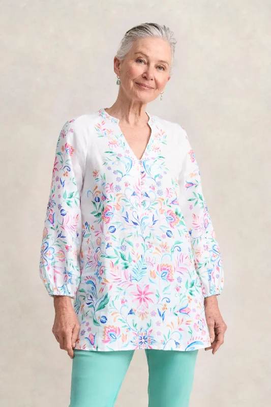 Early Bird Border Print French Linen Tunic