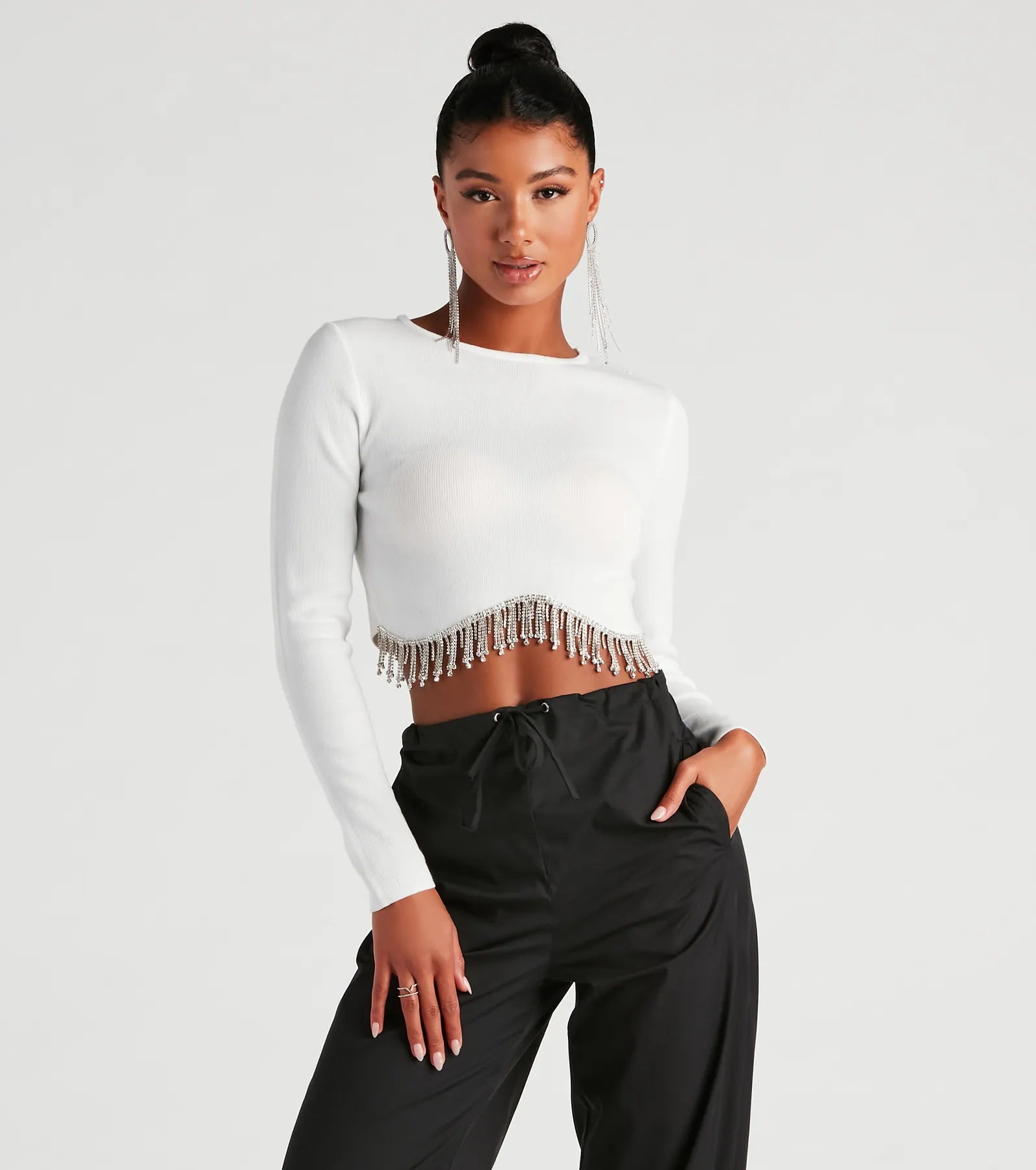 Price Break Bejeweled Me Rhinestone Fringe Top