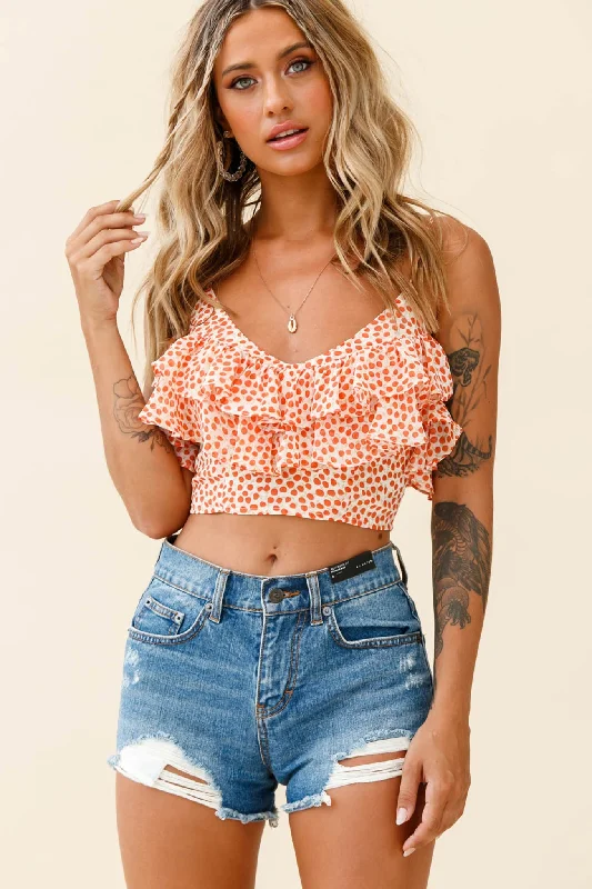 Exclusive Preview Florida Keys Layered Ruffle Crop Top Printed Beige/Red