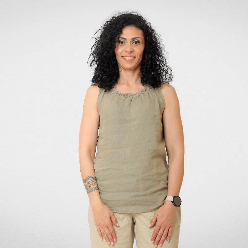 Huge Discounts Women Linen Shirt - Oil Green