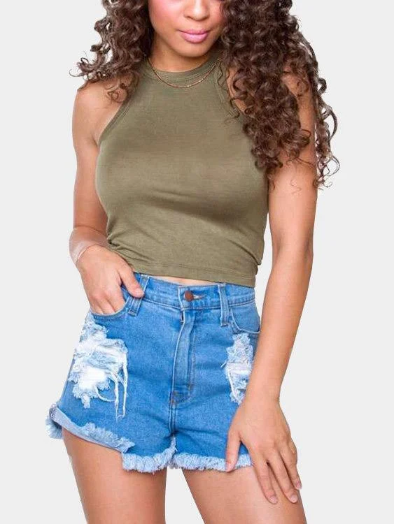 Special Promotion Custom Round Neck Plain Sleeveless Army Green Camis