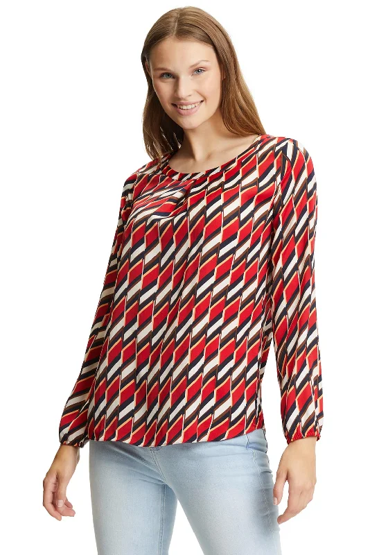 Don't Miss Betty Barclay Geometric Keyhole Neck Blouse, Red Multi