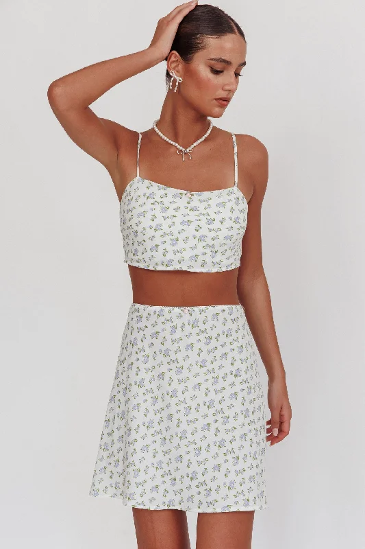 Price Cut Miss Cupid Floral Mini Skirt Ivory/Blue