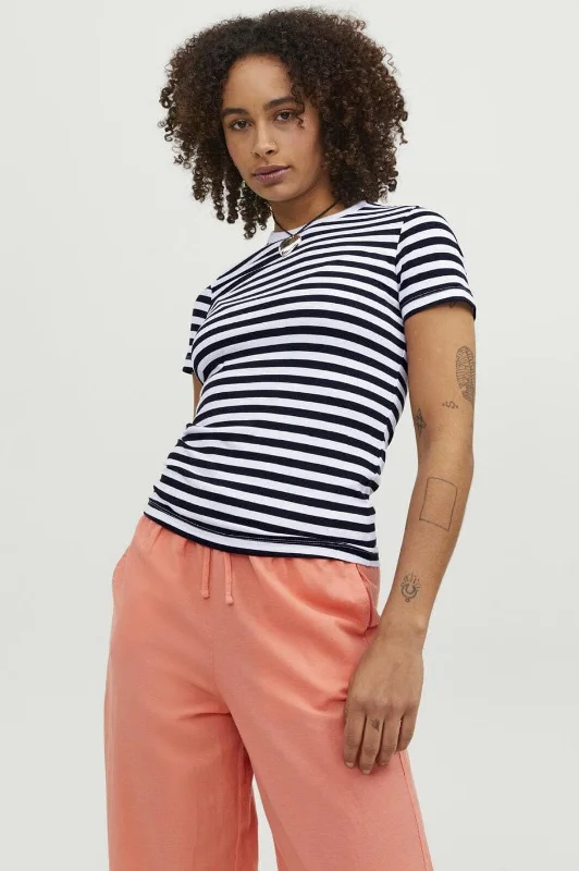Savings Spectacular Jjxx - Jxgigi Str Ss Stripe Tee Sn - 4389663 Bright White Black