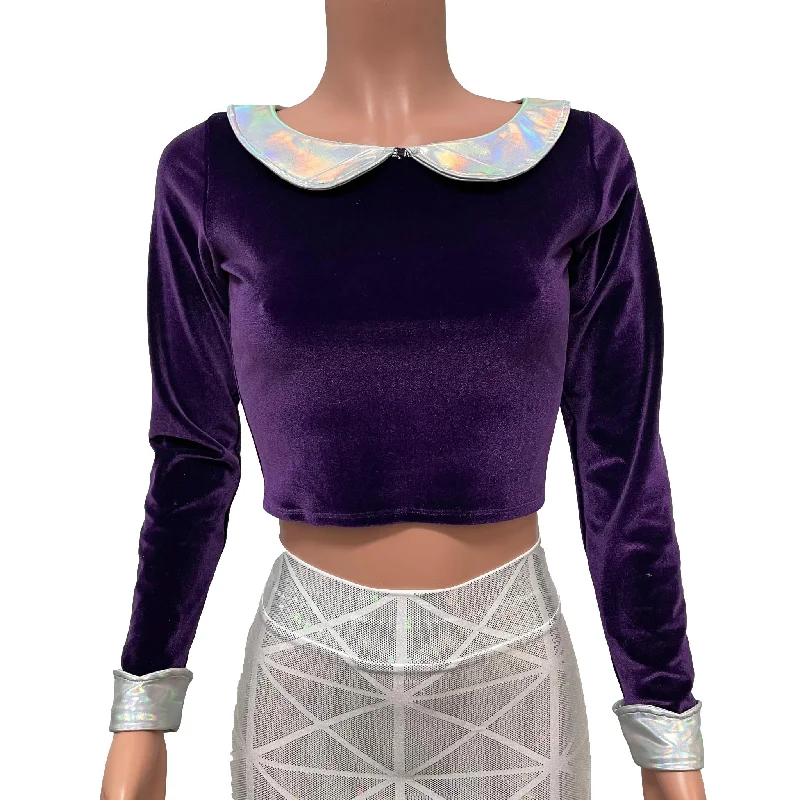 Weekend Bargains to Cherish Purple Velvet Collared Crop Top