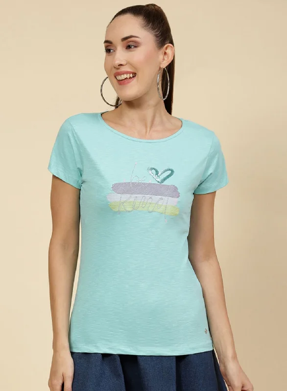 Sale Event Women Aqua Blue Printed Top