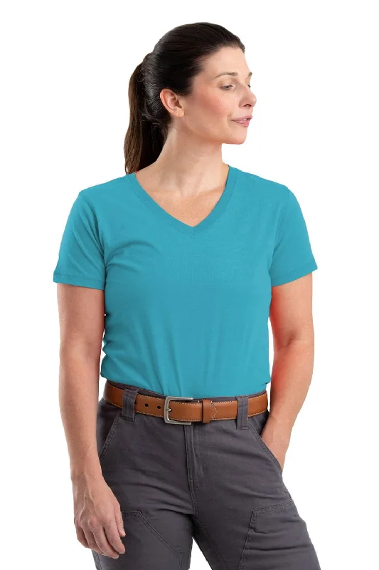 Closeout Berne Scuba Blue Cotton Blend Womens Performance V-Neck Tee S/S