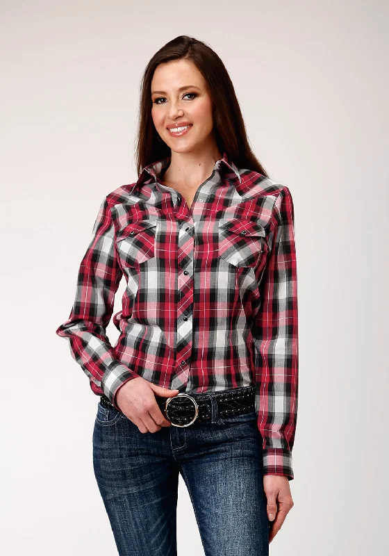 Instant Savings Roper Womens Grey Plaid Red Cotton Blend L/S Shirt
