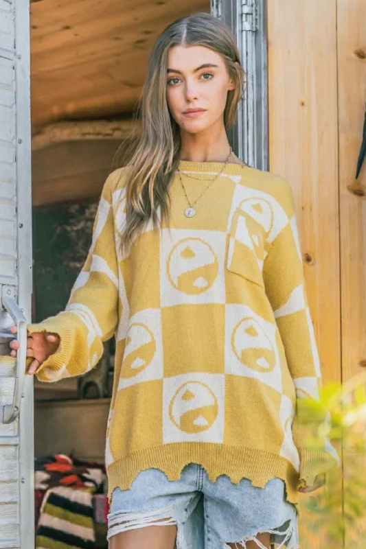 Weekend Bargains Just for You And The Why Checkerboard Sweater with Yin Yang Pattern Weekend Bargains Just for You And The Why Checkerboard Sweater with Yin Yang Pattern