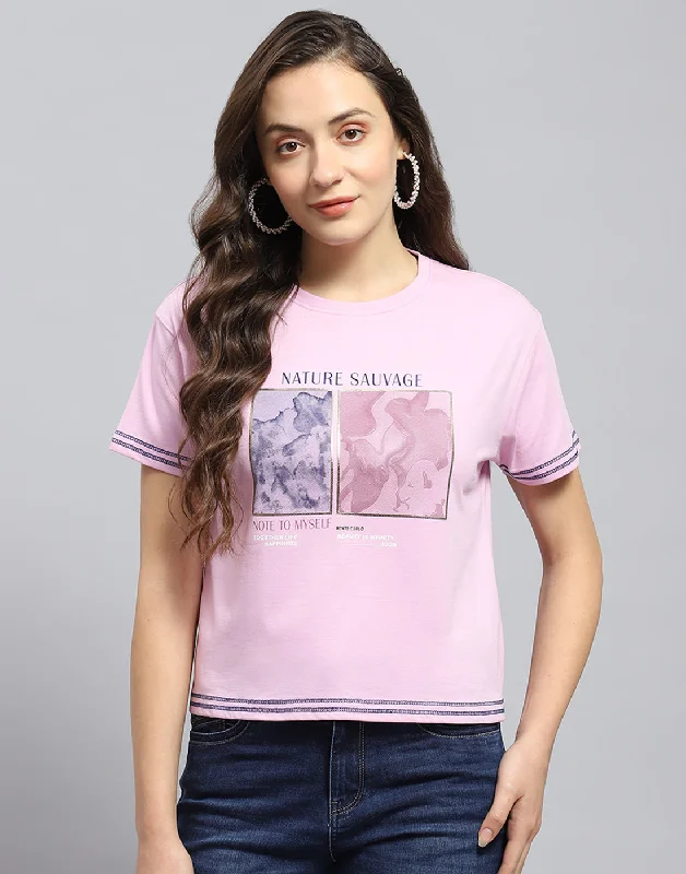 Savings Event Women Pink Printed Round Neck Half Sleeve Top