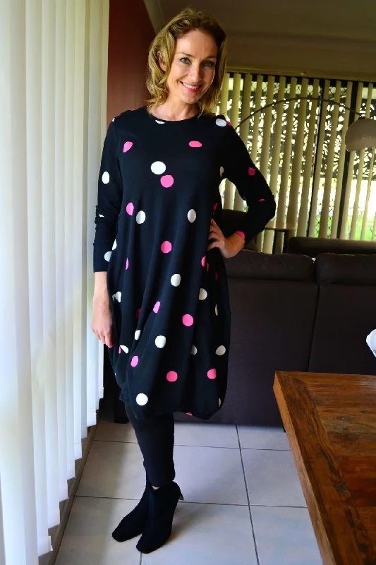 TIME-Limited Offer Pink Spots Cocoon Fleece Tunic Dress