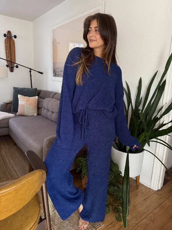 Now or Never Molly Bracken Poppy Fuzzy Relaxed Knit Pants (Blue)