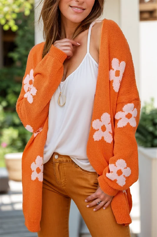 Clearance Sale Flower Open Front Long Sleeve Cardigan