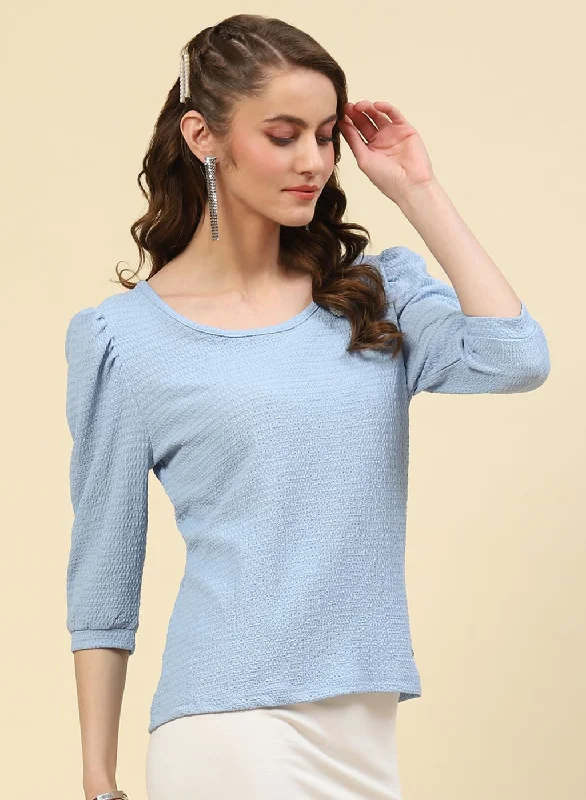 Best Deals Women Sky Blue Printed Top