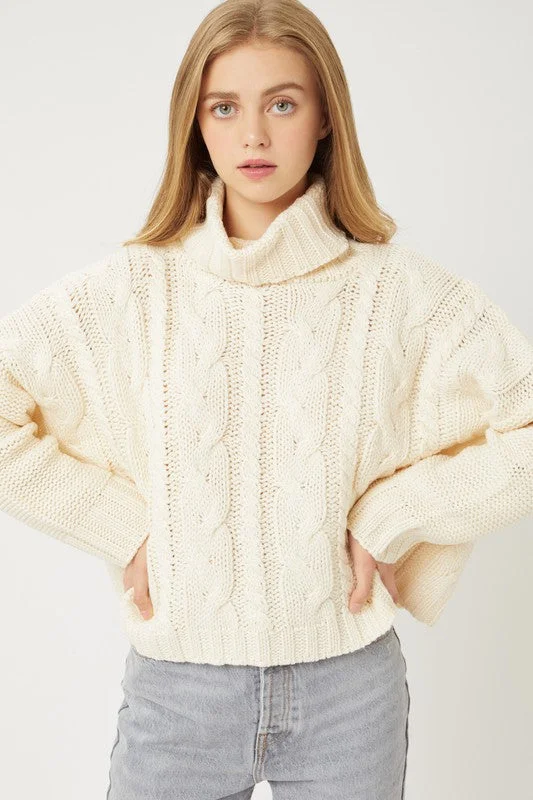 Flash Deals Turtle Neck Cable Knit Sweater