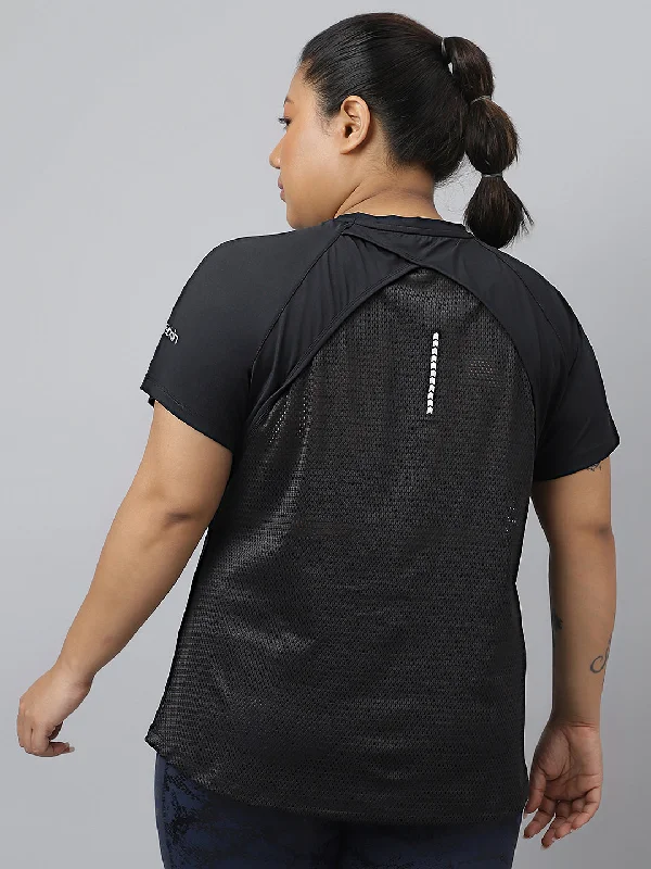 Deal Explosion Fitkin Plus Size Black Front Zipper Short Sleeve Training Tshirt