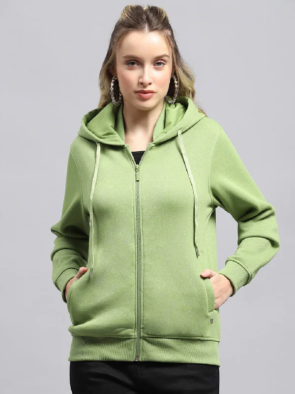 Deal of the Day Women Green Solid Hooded Full Sleeve Sweatshirt