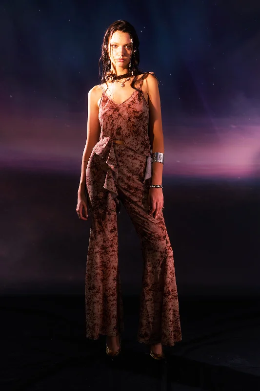 Deal Dash Low Rise Tie Dye Tie Waist Flare Leg Pants