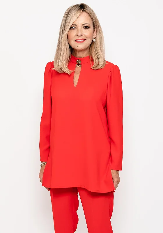 Weekend Savings Galore Camelot Brooch Neck Long Top, Red