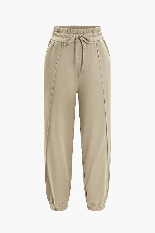 Referral Discount Solid High-Waist Drawstring Pants