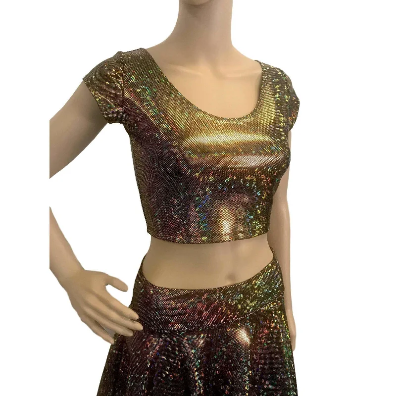 Lowest Price Cap Sleeve Crop Top - Gold on Black Shattered Glass