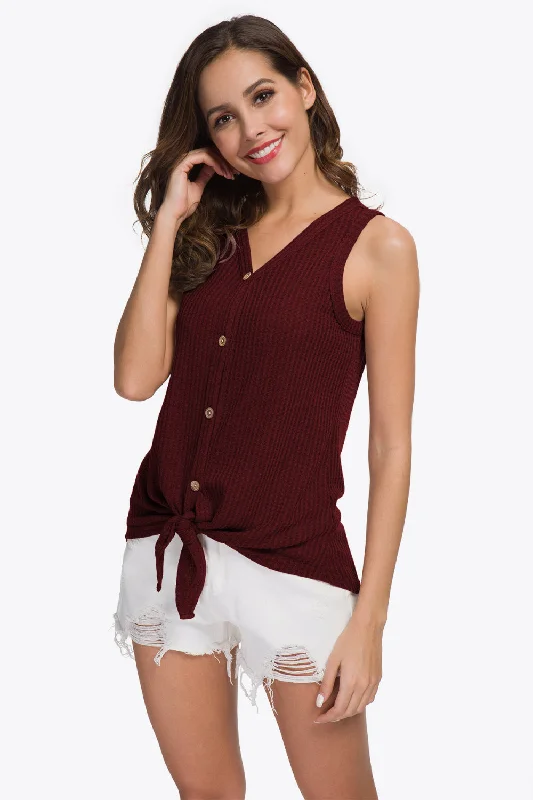 Unbeatable Prices Buttoned V-Neck Ribbed Tank