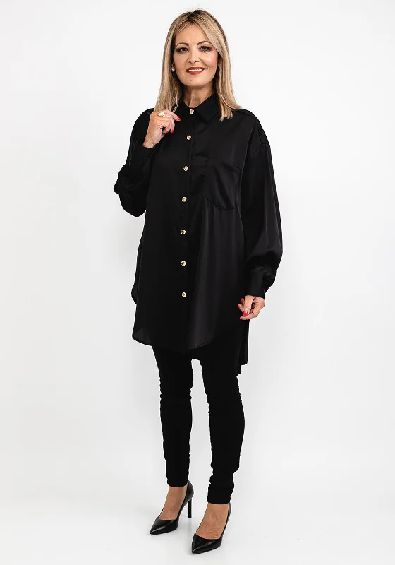 Extra Discount Seventy1 Satin Long Oversize Tunic Shirt, Black