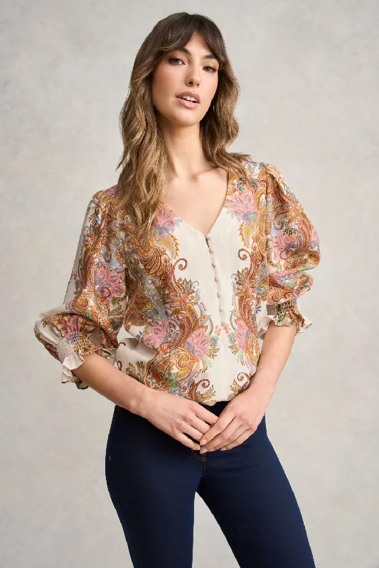 Best Bargains Paisley Border Print Blouse