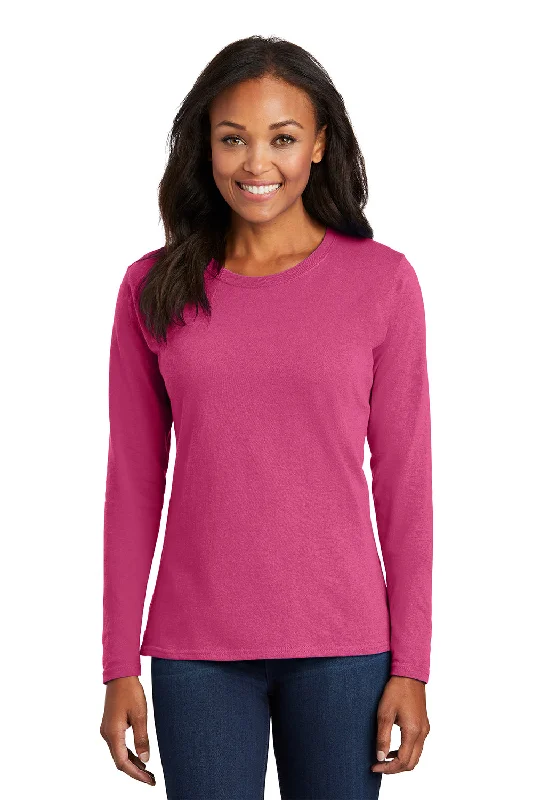 Overstock Sale Port & Company Womens Core Long Sleeve Crewneck T-Shirt - Sangria Pink