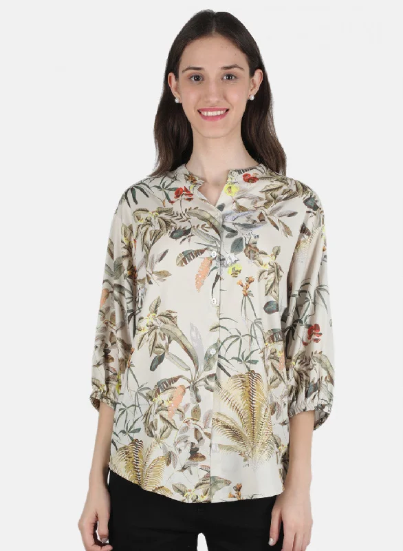 Members Only Women Cream Printed Top
