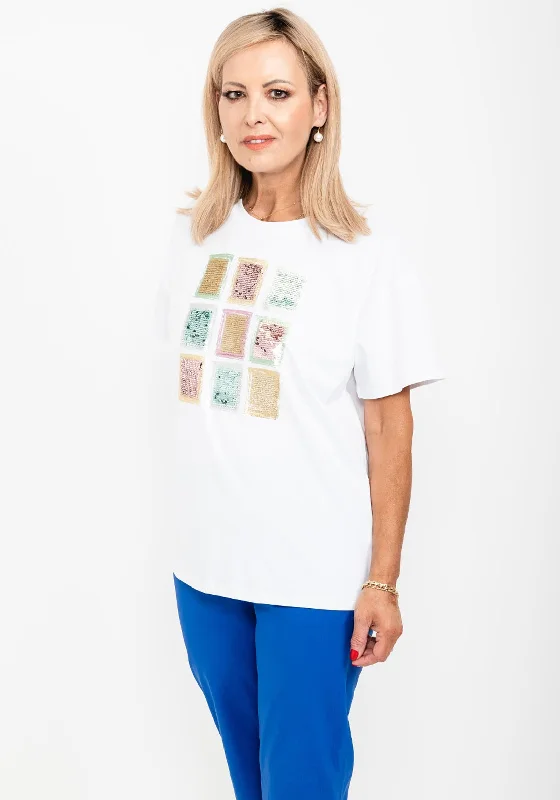 Quick Sale Seventy1 One Size Sequin Squares T-Shirt, White & Green