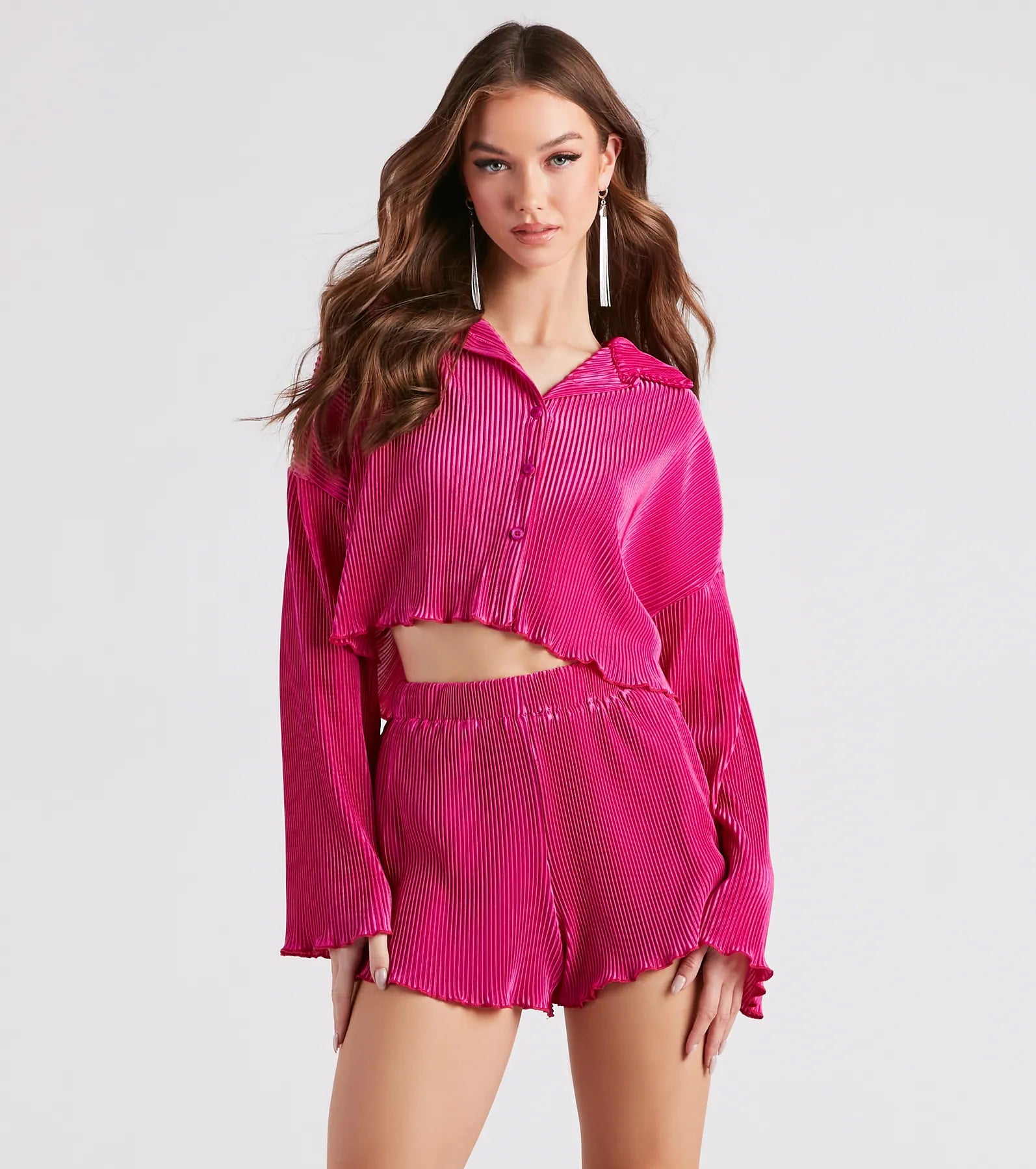 Bargain Bin Just A Crush Satin Pleated Top And Shorts Set