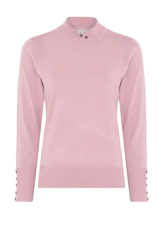 Last Chance Micha Buttoned Funnel Neck Sweater, Dusty Pink
