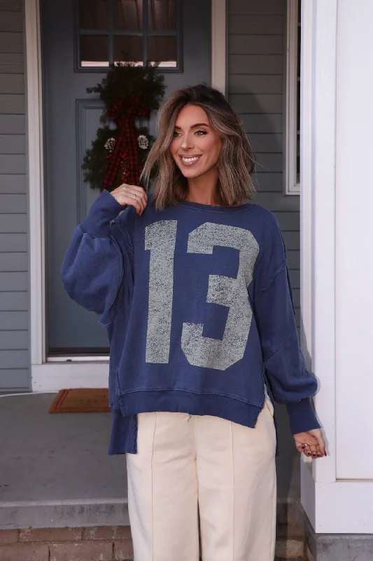 The Best Prices Free People Navy 13 Graphic Camden Pullover