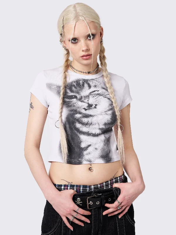 Weekend Savings Delight Pixel Kitty White Baby Tee