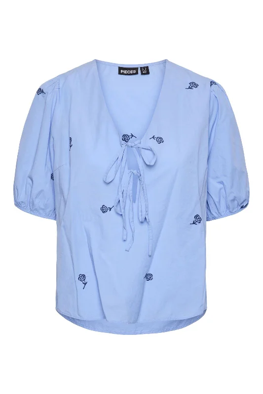 Buy More, Save More Pieces - Pcsabira Ss V-Neck Tie Top - 4625412 Hydrangea Dark Blue Flowers