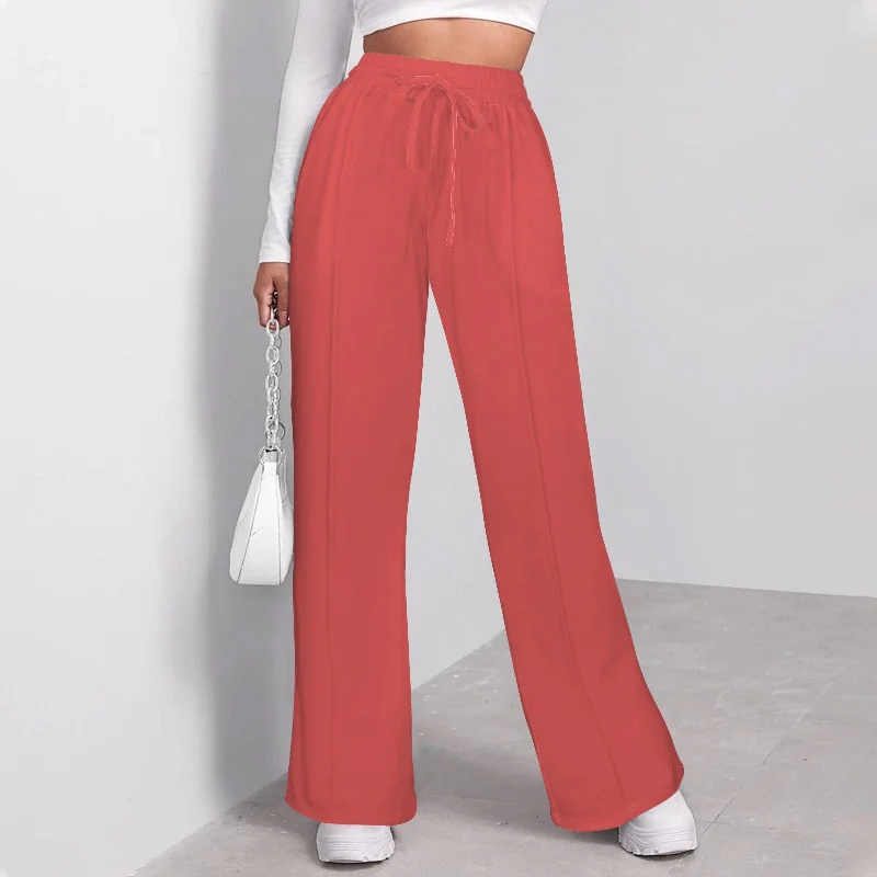 Price Cut Ladies Drawstring Wide Leg Sweatpants Neutral Coral