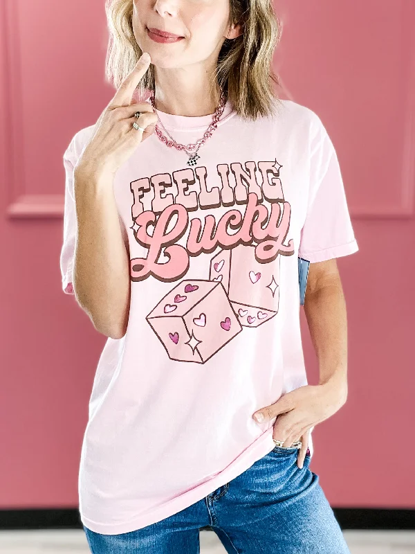 Weekend Deal Feeling Lucky Pink Foiled Graphic Tee