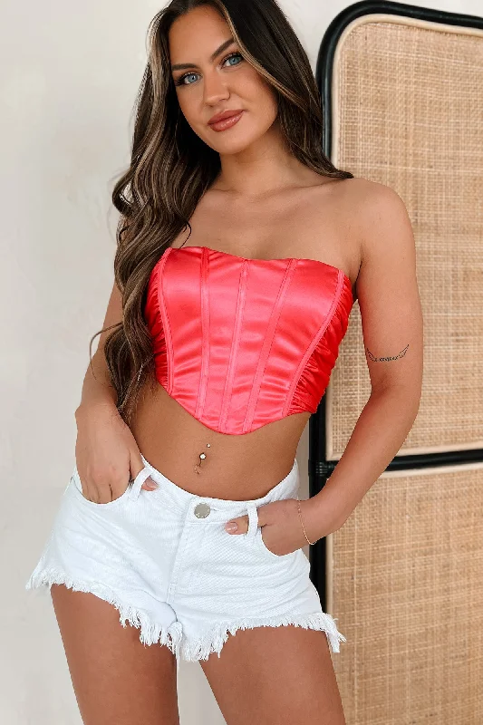 Super Sale Life Worth Living Strapless Ruched Corset Top (Pink)