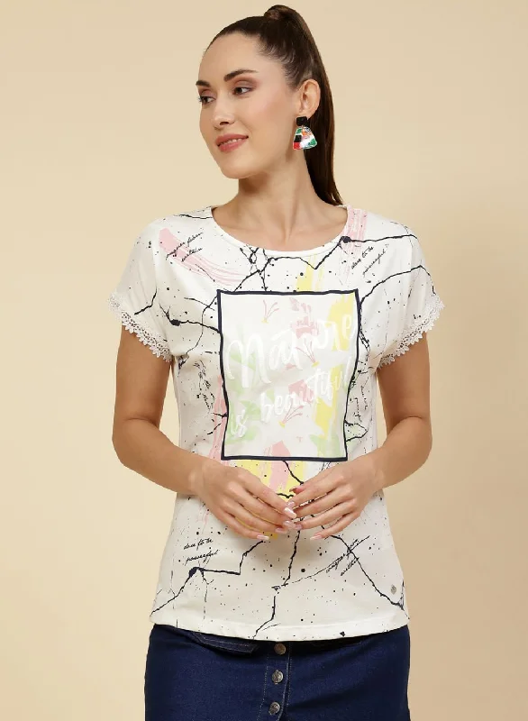 Weekend Offers That Tempt Women Off White Printed Top