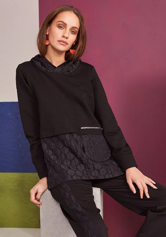 Can't Beat Naya Embossed Pattern Hooded Top, Black