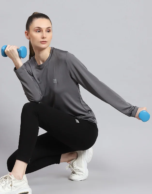 Mega Sale Women Grey Solid Round Neck Full Sleeve Top